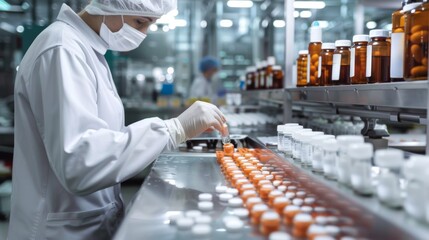 In a pharmaceutical industry lab, a worker in protective gear is preparing medications in a sterile environment. This work combines healthcare, scientific research, and lab duties