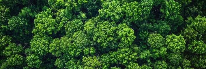 Bird's eye view of an endless sea of green treetops, symbolizing tranquility and nature.