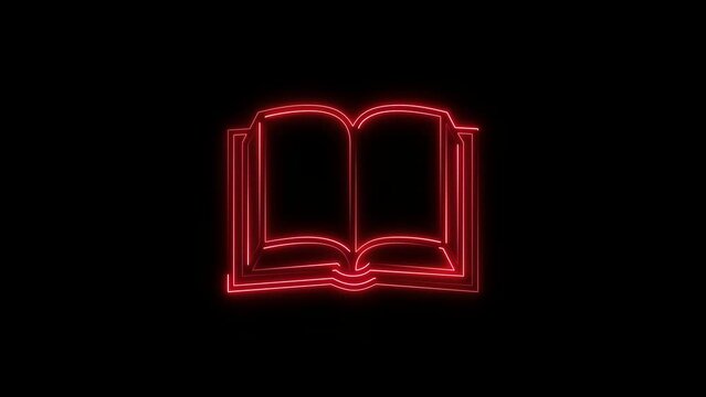 Abstract neon textbook icon animation. concept of dictionary symbol