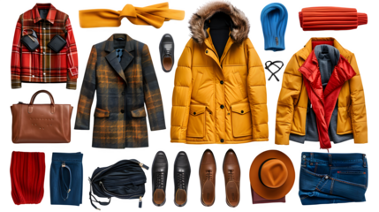 Outfits placed in a flat layout isolated on a transparent background, PNG, Ai