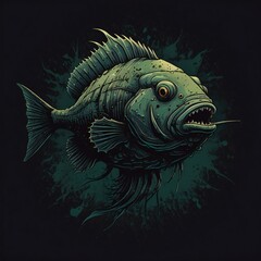 Fototapeta premium scary fish illustration. design for t-shirts, posters, stickers. generative AI design.