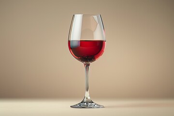 Minimalist Red Wine Glass Against a Soft Beige Background Highlighting Refined Elegance and Simplicity