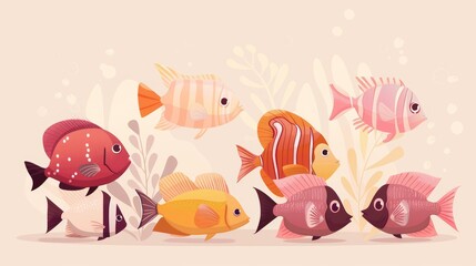 Sea and river underwater animals. Different sea animals fish. animals. Illustrations