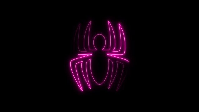 Glowing neon light spider icon animation