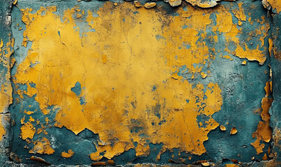 Green and Yellow Wall With Peeling Paint