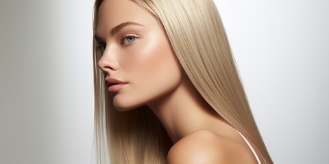 Naklejka premium Flawless Beauty Portrait of a Blonde Woman with Glowing Skin