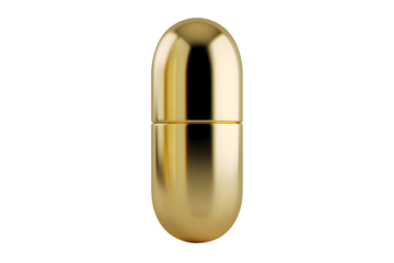 Golden pill isolated on transparent background