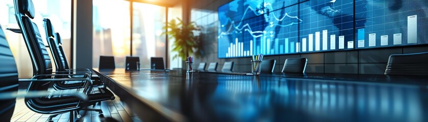 Fototapeta premium Business Strategy Meeting A 3D conference room with a large Likert scale chart on a presentation board