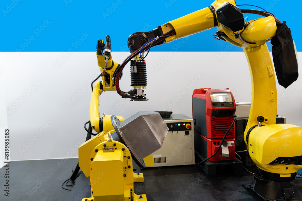 Poster welding robot arms on a smart factory.