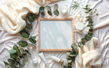 Experience the digital charm of a pregnancy announcement gathering from above, featuring an empty letterboard as the focal point, 