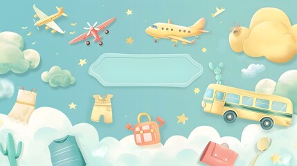 Obraz premium Whimsical Aerial Adventure in a Vintage Illustrated World