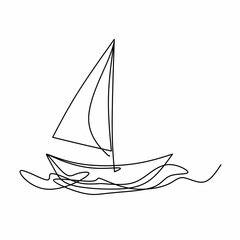 Continuous one line drawing of sailboat. Vector Business icon.
