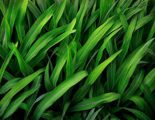 Obraz premium Green leaves close up, blurred green natural bacground. Ecology, organic, earth day. Save earth, pure water concept. Generated AI