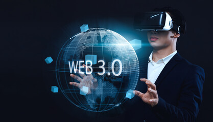 Virtual Reality in Web 3.0: Business Person Engaging with Future Blockchain Business Technology