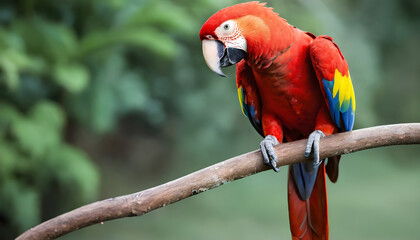Close-up of Scarlet Macaw Bird on branch,Bird Photography