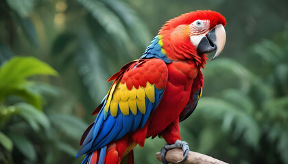 Fototapeta premium Close-up of Scarlet Macaw Bird on branch,Bird Photography