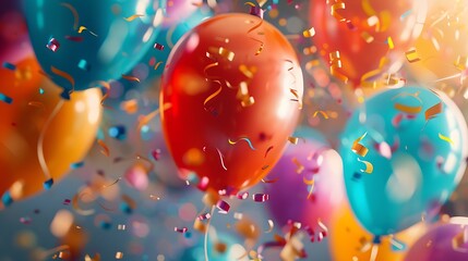 3d Colorful joyful party mood balloons background image generative AI
