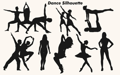A set of men and women street dancers in silhouette