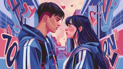 Anime style lovers. True love concept. anime illustrations. Illustrations © ThePixLab