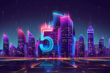 5G in urban areas front view depicting enhanced city connectivity futuristic tone Analogous Color Scheme