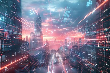 Fototapeta premium 5G technology front view showcasing highspeed networks scifi tone Colored pastel