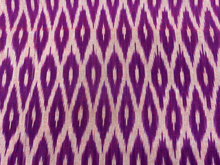 Purple and pink checkered woven Ikat cotton fabric