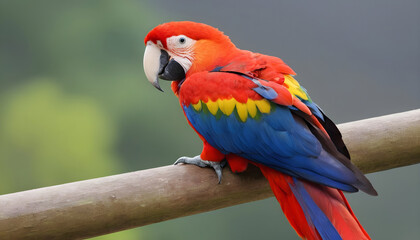 Close-up of Scarlet Macaw Bird on branch,Bird Photography