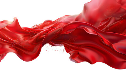 Red fluid waving isolated on transparent background. Fabric Floating sensation