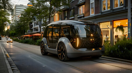 Obraz premium Futuristic Driverless Autonomous City Taxi - Innovative Smart Mobility Concept