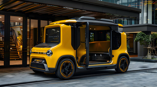 Futuristic Driverless Autonomous City Taxi - Innovative Smart Mobility Concept
