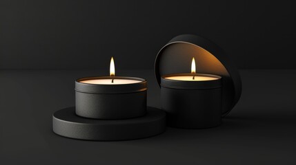 Candle mockup with copyspace in dark gray background for spa and relax themes. Ideal for advertising, product display, and design inspiration.