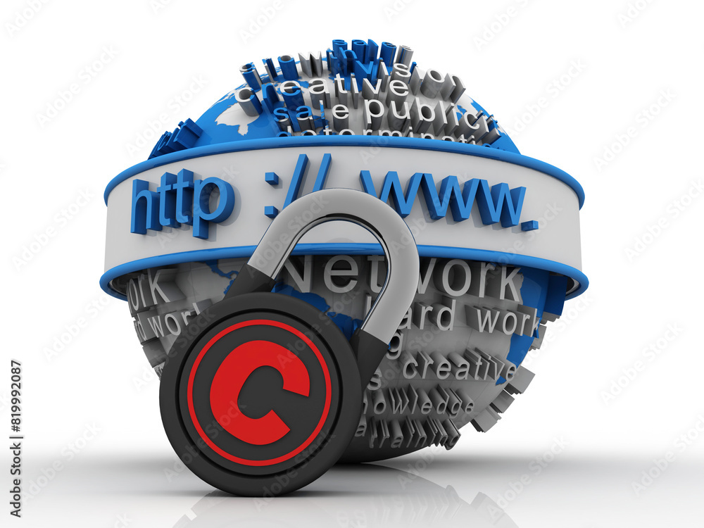 Poster 3d rendering https www sign on globe protected copyright lock