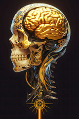 human brain golden on background 