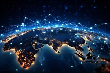 A digital network connected globally, representing global communication