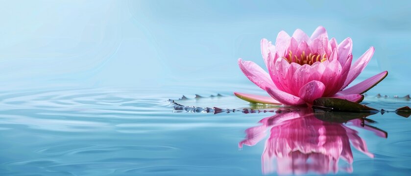 Ultrawide Calm Water Surface With Pink Lotus Flower