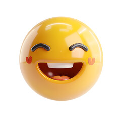 3D cute yellow smile icon isolated on transparent background