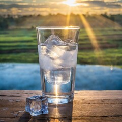 glass of water with ice,isot, white 