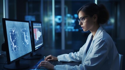 A healthcare professional in a digital setting analyzing data
