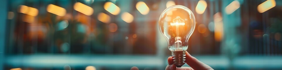 Hand holding light bulb bright idea innovation business
