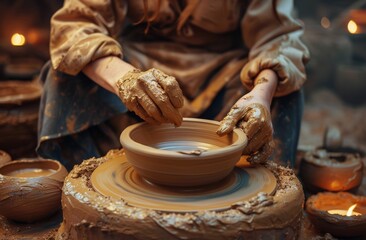 Woman Creating Vase From Clay