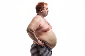 A plump man with a big belly on a white background
