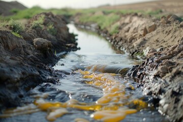 Obraz premium Illustrate the impact of contaminated water sources on local populations.