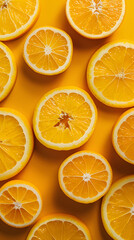 Orange slices, tangy and delicious,Top down view. Professional color grading. Soft shadows. Clean sharp focus. Advertising photography.