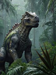 A 3D rendering of a gigantic Tyrannosaurus Rex, a prehistoric carnivore from the Cretaceous period