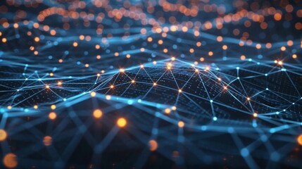 Detailed view of a  hologram displaying a worldwide distribution system, connecting various pathways and points
