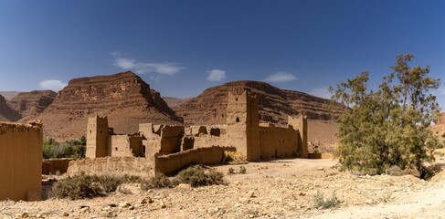 typical Moroccan adobe ksar in the Ziz Valley in the high Atlas near Achbaro