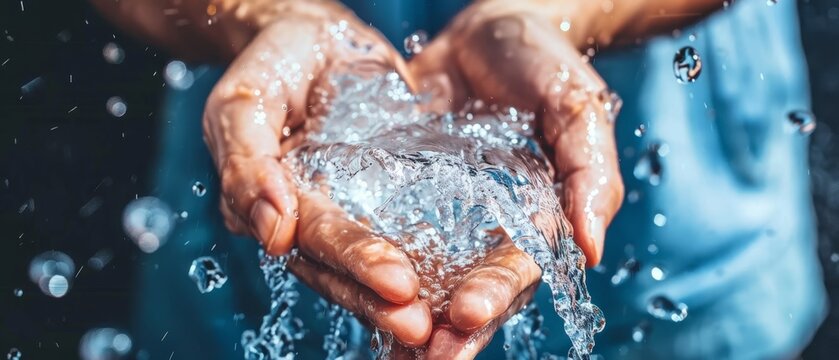 Hands cupping clear, fresh water in a close-up, symbolizing the importance of preserving clean water sources.