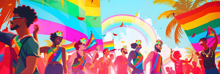 LGBTIQ+ Happy Pride Month and Day , history and traditions of Pride festivity, milestones related to the most important LGBTIQ+ community, watercolor background, party illustration