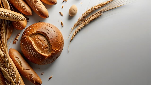 delicious bread and wheat with white background