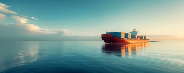 Naklejka premium ultra large container vessel at sea. box ship spelled containers hip on a beautiful ocean with lot of containers.